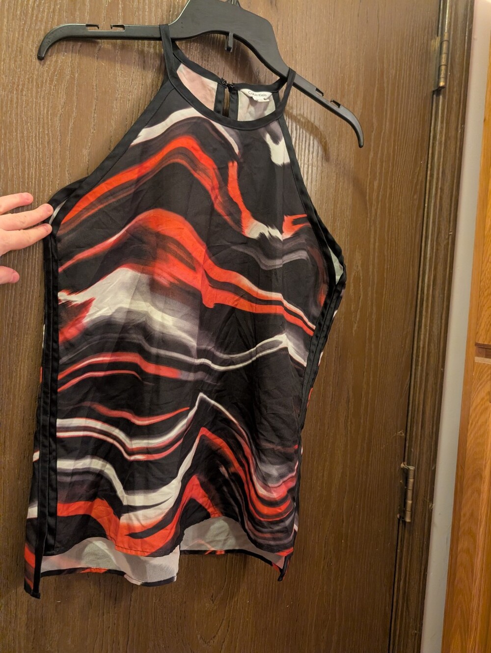 Calvin Klein Women's XS Red White Black Sleeveless Blouse